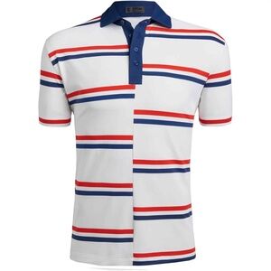 G/FORE GOLF "OFFSET STRIPE" PERF. POLO w/ CIRCLE G'S LOGO -LARGE